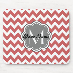Mousepad Monograma da Cinza Floral do Chevron Vermelho Indi
