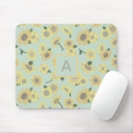 Mousepad Monograma da Flor Floral Azul Amarelo