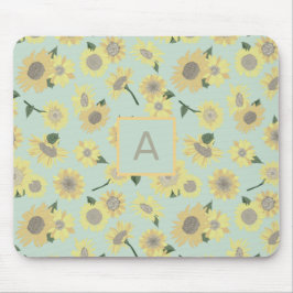 Mousepad Monograma da Flor Floral Azul Amarelo