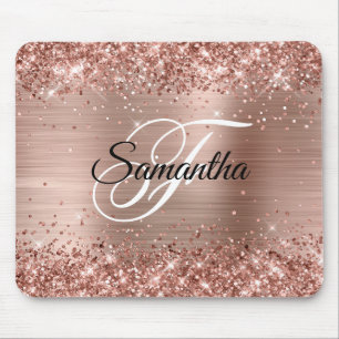Mousepad Monograma da folha de Rosa brilhante Dourada com b