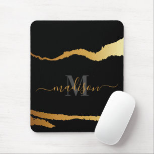 Mousepad Monograma da folha Ouro e preto