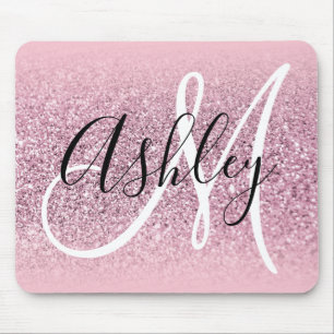 Mousepad Monograma da Glitter de Mão Rosa Pastel