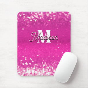 Mousepad Monograma da Lista Luminosa Rosa Quente