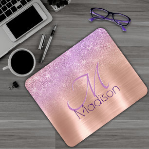 Mousepad Monograma da luz branca-rosa-rosa-chic