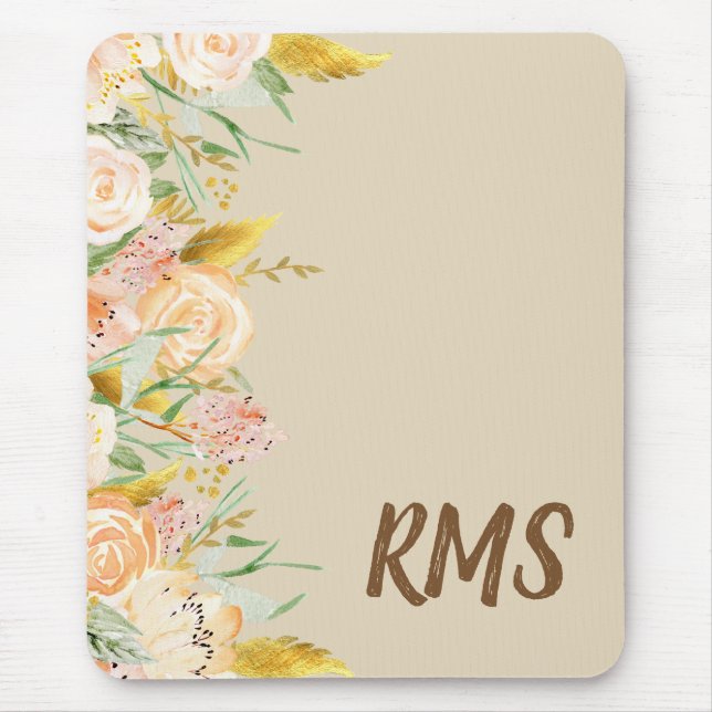 Mousepad Monograma da placa floral lateral (Frente)