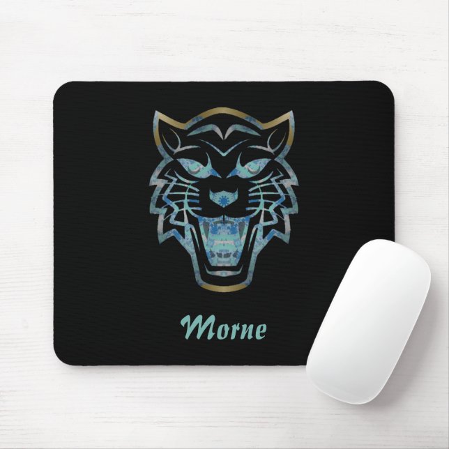 Mousepad Monograma da silhueta azul de tigre gradiente (Com mouse)
