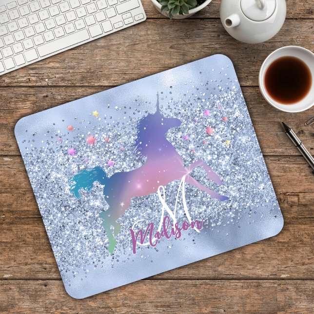Mousepad Monograma das estrelas de brilho azul unicórnio az (Criador carregado)