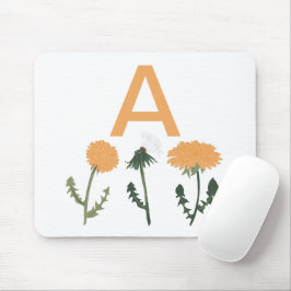 Mousepad Monograma das Flores de Dandelões Verdes Laranja V
