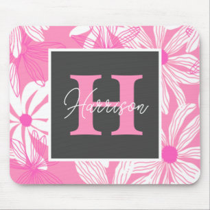 Mousepad Monograma das flores florais cor-de-rosa