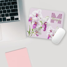 Mousepad Monograma das Orquídeas Brancas Delicadas