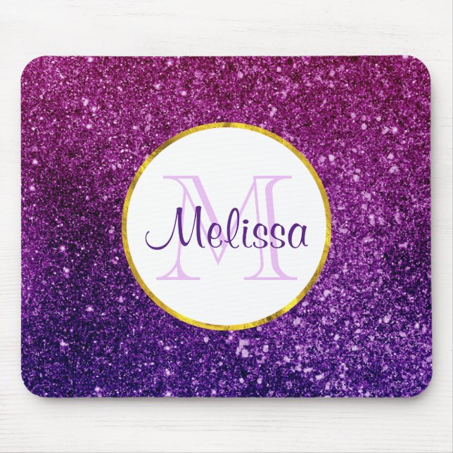 Mousepad Monograma das pedras brilhantes cor-de-rosa e púrp (Frente)