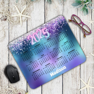 Mousepad Monograma de 2025 da turquesa branca