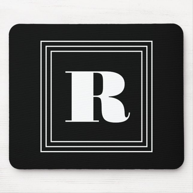 Mousepad Monograma de 3 Quadros | Preto e branco (Frente)