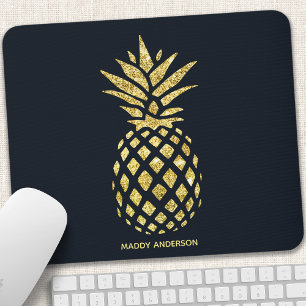 Mousepad Monograma de Abacaxi Azul Marinho Dourado