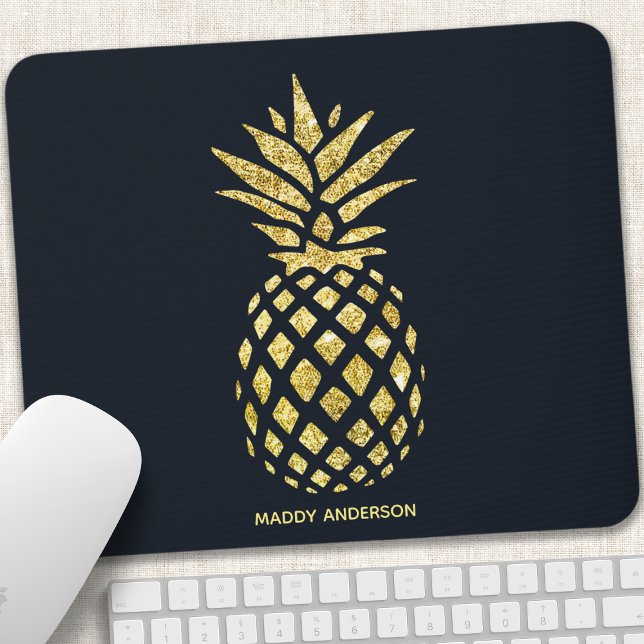 Mousepad Monograma de Abacaxi Azul Marinho Dourado (Criador carregado)