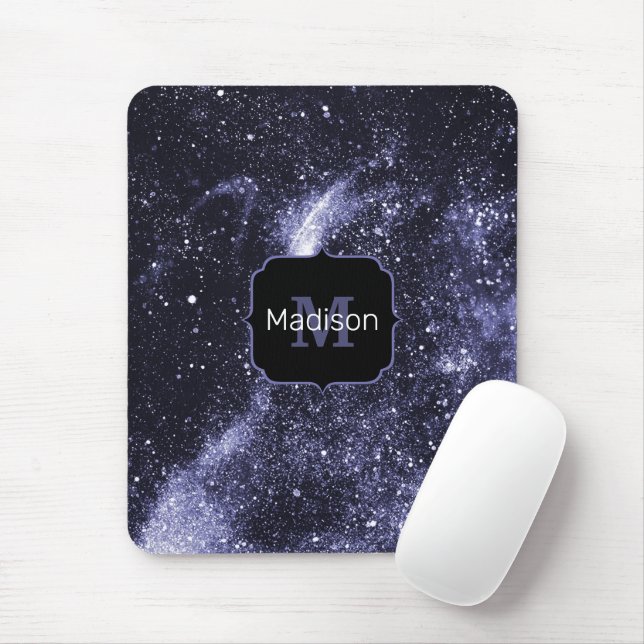 Mousepad Monograma de abstrato preto violeta roxo (Com mouse)