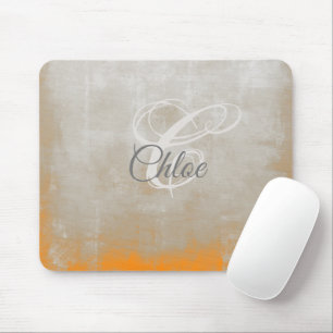 Mousepad Monograma de Abstrato rústico laranja cinza