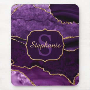 Mousepad Monograma de Agitação de Mármore Roxo e Dourado