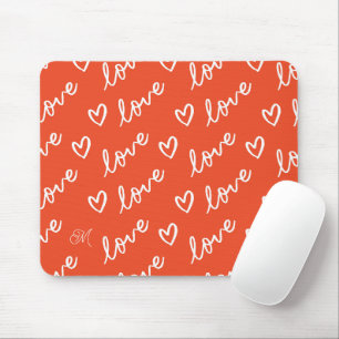 Mousepad Monograma de Amor com Corações Vermelhos e Brancos