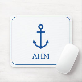 Mousepad Monograma de Âncora Náutica Simples Azul e Branco