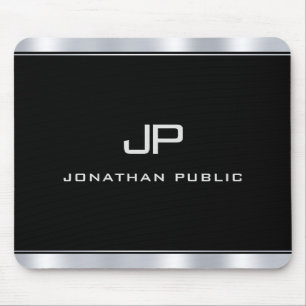 Mousepad Monograma de aparência de prata metálica moderna p