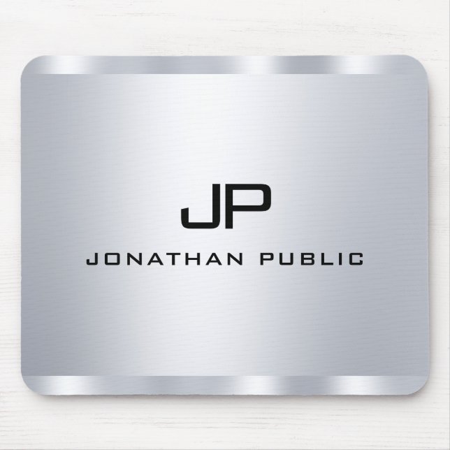 Mousepad Monograma de aparência metálica prateada Personali (Frente)