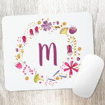 Mousepad Monograma de Aquarela Floral<br><div class="desc">Verruga de monograma floral moderna. Personalizar alterando o inicial. Arte original de Nic Squirrell.</div>