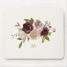 Mousepad Monograma de Aquarela Floral Rosa Moderna