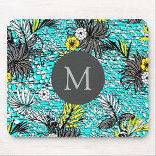 Mousepad Monograma de Arte Floral Exótica de Abstrato Moder