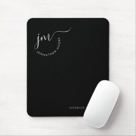 Mousepad Monograma de Assinatura da Curvatura Branca Elegan