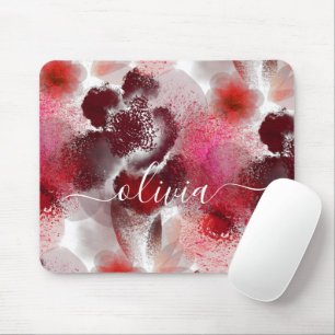 Mousepad Monograma de Assinatura Floral Vermelha na moda