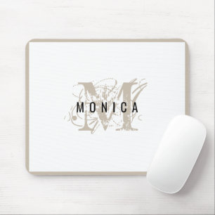 Mousepad Monograma de Beige Moderno Russo Chic