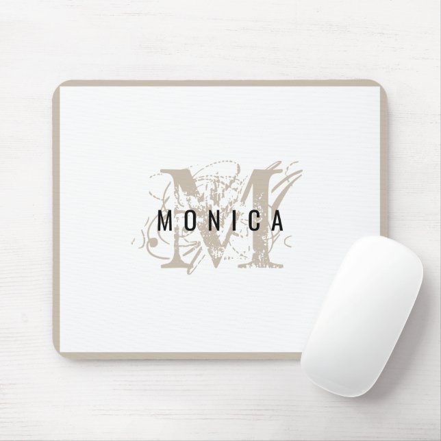 Mousepad Monograma de Beige Moderno Russo Chic (Com mouse)