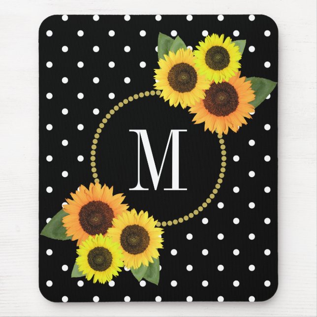 Mousepad Monograma de Bolinhas Florais Anticas de Preto Clá (Frente)