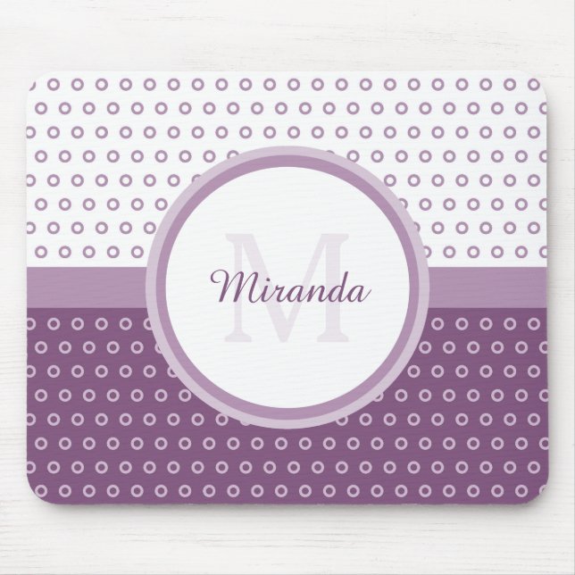 Mousepad Monograma de Bolinhas Roxo e Branco com Nome (Frente)