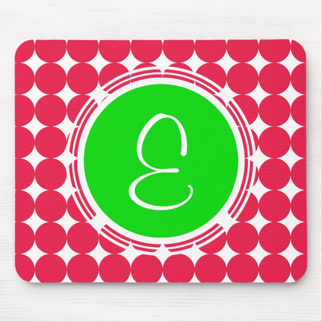 Mousepad Monograma de Bolinhas Verde e Vermelha (Frente)