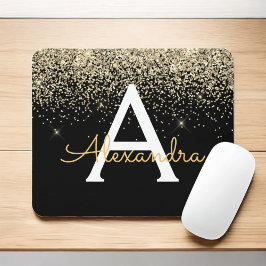 Mousepad Monograma de brilho brilhante Dourado de luxo pret