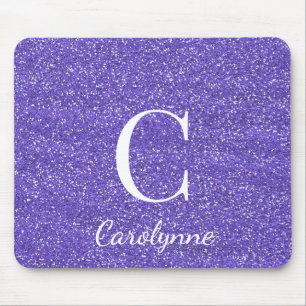 Mousepad Monograma de brilho de faísca com brilho roxo