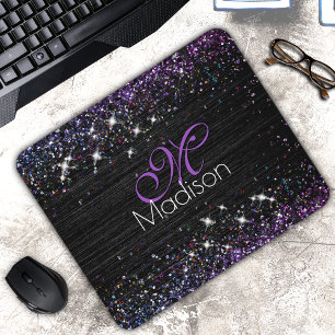 Mousepad Monograma de brilho de metal preto roxo