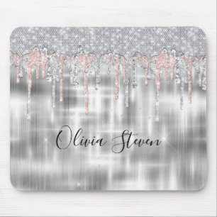 Mousepad Monograma de brilho de prata elegante