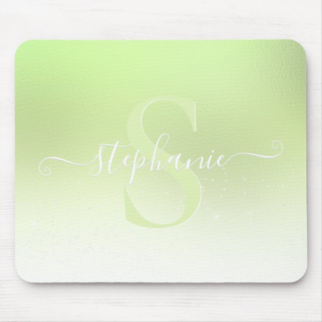 Mousepad Monograma de brilho do verde limão Shimmer (Frente)