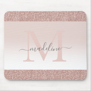 Mousepad Monograma de Brilho Dourado Rosa Rosa Rosa Rosa Ro