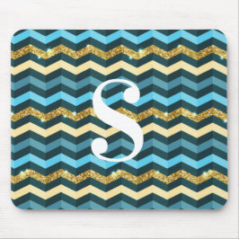 Mousepad Monograma de brilho em chevron minimalista moderno