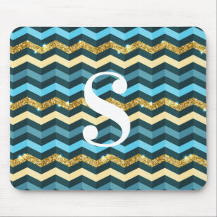Mousepad Monograma de brilho em chevron minimalista moderno