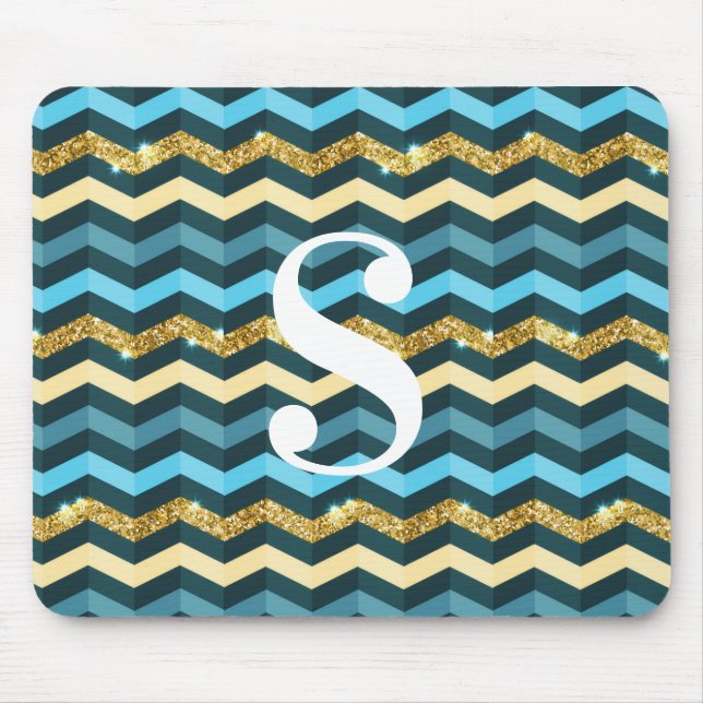 Mousepad Monograma de brilho em chevron minimalista moderno (Frente)