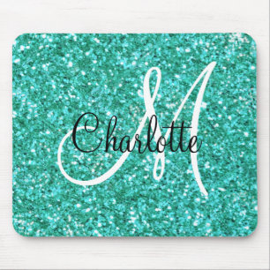 Mousepad Monograma de brilho espumante teal