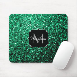 Mousepad Monograma de brilho falso Verde Esmeralda