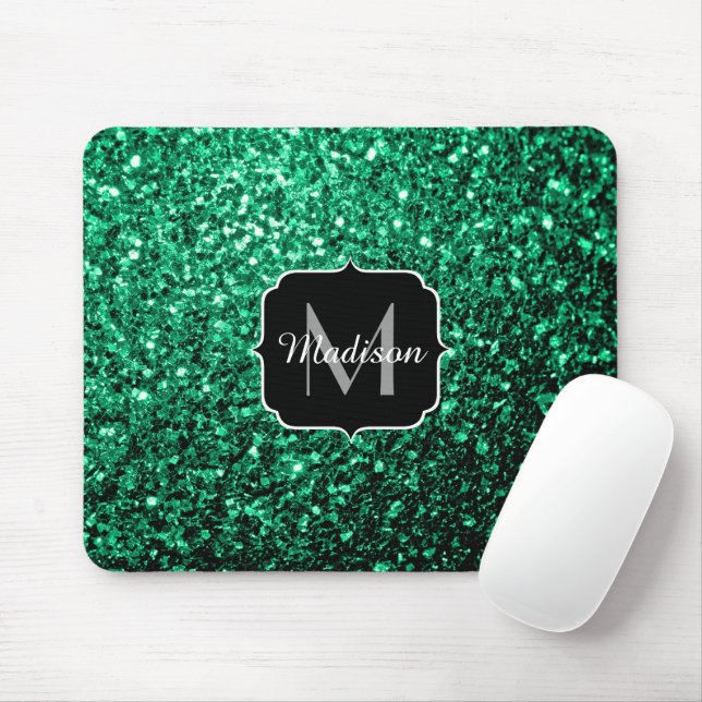 Mousepad Monograma de brilho falso Verde Esmeralda (Com mouse)