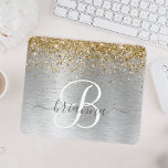 Mousepad Monograma de brilho metálico Dourado e esmagado<br><div class="desc">Personalize facilmente esta trendy pastilha do mouse chic design com brilho bonito de ouro brilhante em um fundo metálico embebido em prata.</div>