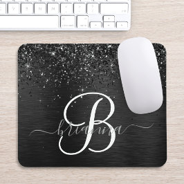 Mousepad Monograma de brilho preto personalizado